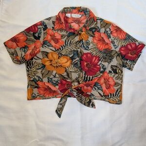 Kathy Che Vintage Floral Tie-Front Blouse